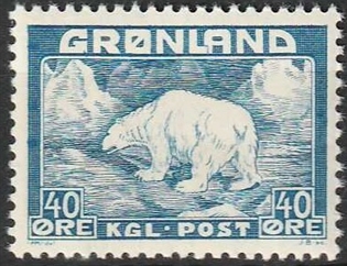 FRIMÆRKER GRØNLAND | 1946 - AFA 27 - Isbjørn - 40 øre blå - Postfrisk